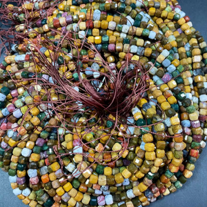 ลูกปัดหินแจสเปอร์ธรรมชาติทรงลูกบาศก์เหลี่ยมเพชรพลอย สีเขียวเหลืองน้ำตาลหลากสีสวยงาม สำหรับทำเครื่องประดับ - Product Image 1