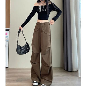 Ropa de mujer, moda coreana, pantalones cargo sencillos que combinan con todo, pantalones deportivos informales holgados de cintura alta de color sólido para mujer - Product Image 6