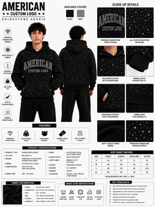 เสื้อฮู้ดดี้แฟชั่น MANGOES ประดับคริสตัล ขนาดใหญ่พิเศษ สำหรับผู้ชาย ผ้าฝ้ายฟลีซพรีเมียม 100% สีดำ พร้อมฮู้ด สั่งทำได้ตามต้องการ - Product Image 6