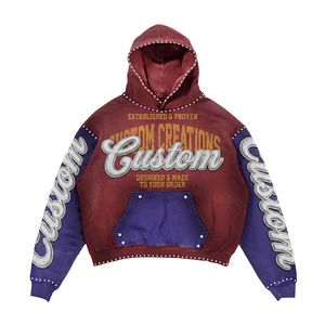 Sudadera con capucha personalizada para hombre, estilo urbano, oversize, de tejido grueso, color burdeos, corte holgado, con capucha adornada y estampado 3D en relieve - Product Image 1