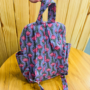 High Quality Blue Geometric Printed Quilted <b>Backpack</b> Kids Cotton School Daypack Handmade Travel Lightweight Organizer Gifts - Product Image 3