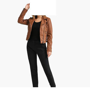 Veste en cuir décontractée pour femme avec texture lisse et propre, coupe confortable, doublure en nylon imperméable et écologique - Product Image 3