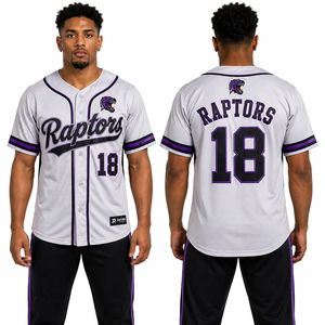 <b>Grey</b> Embroidered Baseball Jersey Polyester Button Front Sportswear Team Uniform OEM Supplier Heat-Transfer Printed Sports Jersey - Product Image 1