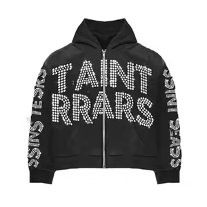 Pantalones deportivos acampanados con logotipo personalizado, estilo urbano, serigrafiados, transpirables, con pedrería termoadhesiva, lavado ácido, y chándal con cremallera estampado. - Product Image 3