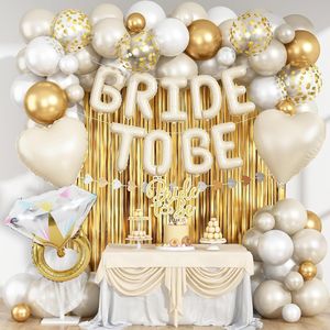Decorazioni per Addio al Nubilato Color Oro Crema, Palloncini in Mylar a Forma di Lettere per Sposa, Palloncini a Forma di Anello con Diamante in Oro Bianco per Matrimoni - Product Image 1