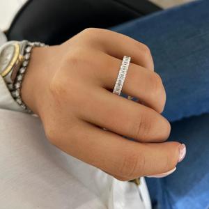 Bague d'éternité 3/4 en or massif 10K 14K avec émeraude et diamant de laboratoire, empilable, minimaliste, pour usage quotidien, bijoux fins, vente en gros - Product Image 6