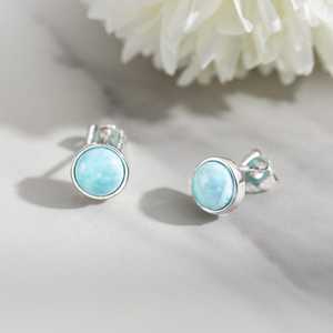 Natural Larimar <b>Stud</b> Earrings 925 Sterling <b>Silver</b> Gemstone Jewelry For Women Gift Wholesale - Product Image 4