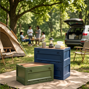 Caja de Almacenamiento Plegable de Plástico Resistente HALO OEM con Tapa de Madera, Caja de Transporte Portátil para Picnic, Organizador para Maletero de Auto - Product Image 3