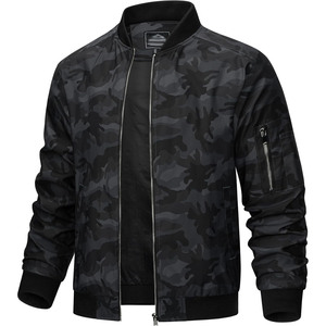 Blouson bomber camouflage noir pour homme, fermeture éclair, col montant, coupe décontractée, coupe-vent, vêtement d'extérieur pour l'automne - Product Image 1