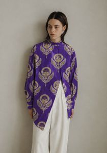 Chemise longue ample à fente en mousseline de soie à séchage rapide avec imprimé motif violet décontracté pour femme Simmi Saboo - Product Image 5