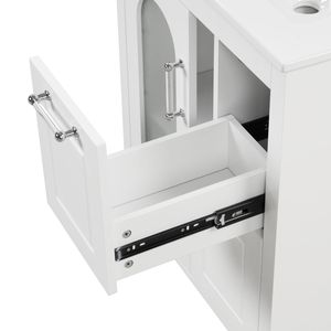 Mobile da Bagno in Legno Massello e MDF da 24 Pollici con Lavabo, Due Cassetti, Ripiano Regolabile, Finitura Bianca - Product Image 2
