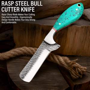 Couteau utilitaire Cowboy Bull Cutter, fait main, à lame pleine, en acier, type rasp de fermeur, lame fixe EDC, qualité industrielle, avec étui en cuir plat - Product Image 2
