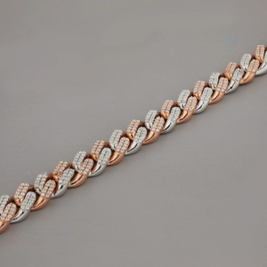 <b>Solid</b> Real Rose Gold Plated Men's Hip Hop Chain <b>Bracelet</b> With Micro Pave Diamond Links Fashion Jewelry Gift - Product Image 3