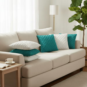 SOGA Lot de 6 housses de coussin décoratives à bords festonnés de 45 cm, 3 vert sarcelle et 3 blanc pur, pour canapé et chambre à coucher - Product Image 2