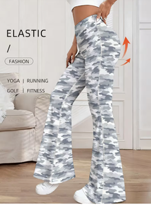 High Waist <b>Camouflage</b> Flare Pants Women's Sporty Yoga Pants Full Length Elastic Waist Printed Activewear Bottoms Summer Style - Product Image 6