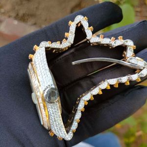 Reloj de Diamantes en Forma de Corazón, Moissanita, Plata, Analógico, Cuarzo, Joyería de Lujo para Hombre, Cierre Oculto, Correa de 15 mm, Cristal de Zafiro, ETA - Product Image 6