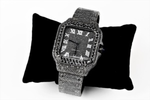 Reloj Iced Out Totalmente Negro con Números Romanos Cuadrados, Completamente Adornado con Diamantes, Automático, de Lujo, Estilo Hip Hop, para Hombre, Reloj de Joyería Premium - Product Image 4