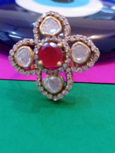 Vintage <b>Gold</b> Plated Floral Plus Cross <b>Cocktail</b> <b>Ring</b> Red Doublet Center Women Wedding Jewelry Adjustable Classic Fashion - Product Image 2