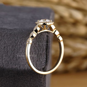 Anillo de compromiso de Milgrain de estilo vintage clásico, oro sólido de 14 quilates con diamante de corte cultivado en laboratorio, anillo de Estilo Vintage clásico para mujer - Product Image 6