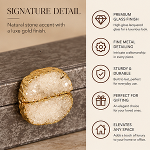 Boîte de rangement pour bijoux en verre brun moka avec accent en pierre naturelle, bordure dorée, finition brillante, doublure douce, organisateur décoratif - Product Image 4