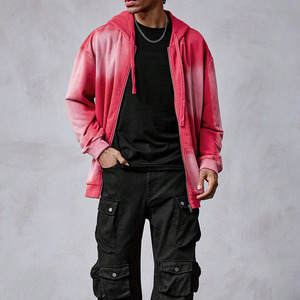 Sudaderas con capucha extragrandes con cremallera estilo streetwear degradado, de peso pesado, unisex, corte holgado, estilo pullover, mezcla 100% algodón, MOQ personalizado disponible - Product Image 2