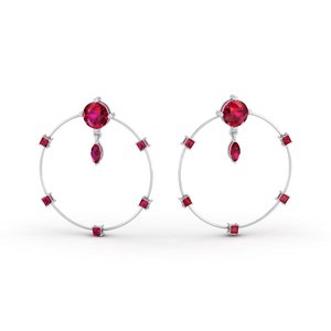 ต่างหูทองคำแท้ 14K ประดับทับทิมทรงห่วง คุณภาพสูง REYES ราคาขายส่ง ของขวัญแต่งงาน เครื่องประดับชั้นดีสำหรับผู้หญิง - Product Image 5