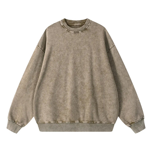 <b>Men</b> Women Acid Wash Crewneck Sweatshirt Oversized Vintage Streetwear Custom Logo Printing OEM ODM Supplier - Product Image 1