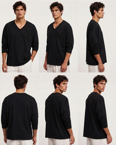 T-shirts à manches longues respirants 220 g/m² pour hommes, surdimensionnés, imprimés sur mesure, col en V, haut de jogging, coupe ample, en coton - Product Image 6