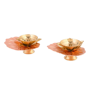 Handcrafted Brass Lotus Diya Set of 2 Traditional <b>Oil</b> <b>Lamp</b> Deepak Deepam for Pooja Home Temple Prayer Room Diwali Decoration - Product Image 4
