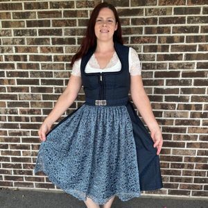Women's Bavarian Style Dirndl <b>Dress</b> Knee-Length A-Line With Belt V-Neck Short Sleeve Vintage Folk Costume Printed Pattern - Product Image 1