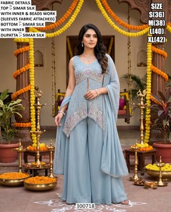 Salwar Kameez de seda verde menta con cuentas, largo hasta el suelo, corte holgado, tradicional para mujeres, India, Pakistán, boda 300718 - Product Image 4