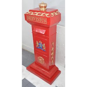 Floor Display Antique <b>Post</b> <b>Box</b> With Crown Design And Key Lock Front Access Decorative Red Letter <b>Box</b> Wedding Event Decoration - Product Image 3
