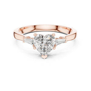 Anillo Solitario de Oro Rosa de 14K con Corazón y Diamante Cultivado en Laboratorio con Corte Baguette Personalizado para Mujer |   Boda |   Diamante Cultivado Nuevo - Product Image 1