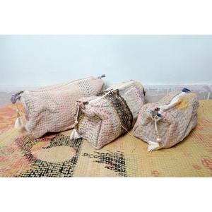 Wholesale Cotton kantha Tassel Zipper Pouch 3-Piece Vintage Large Eco-Friendly Portable Women's Cosmetic Organizer Bag Set - Product Image 3
