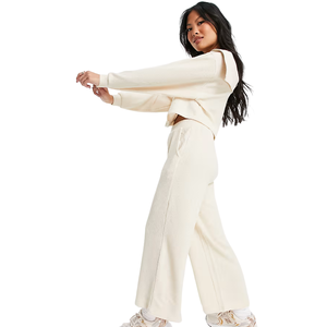 Womens Cropped Full Zip Tracksuit <b>Two</b> <b>Piece</b> Casual <b>Lounge</b> <b>Set</b> Turn Down Collar Wide Leg Relaxed Fit Elastic Waist Activewear Out - Product Image 4