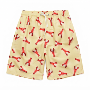 <b>Men's</b> Lobster Print Board Shorts Quick Dry Drawstring Casual Swim <b>Trunks</b> Yellow Red Pattern Short Length Wholesale rate - Product Image 1