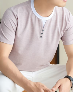 Men's Breathable Short Sleeve O Neck Solid Gray Jersey Knitted Casual T-Shirt Regular Fit 180g - Product Image 4