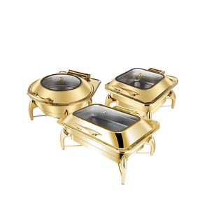 Gold Stainless Steel Chafing Dish Buffet <b>Set</b> With Glass Lid for Hotel Wedding Party Catering By India Manufacturer Chafing Dish - Product Image 6