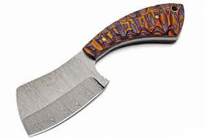 Mini cuchillo de cocina hecho a mano de acero de Damasco de grado industrial, mango de resina epoxi multicolor OEM, picador de carne - Product Image 4
