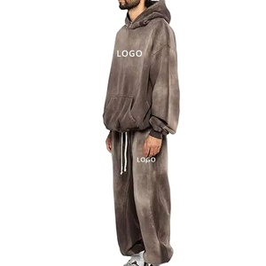 Custom Logo <b>Acid</b> Wash Men Oversized High Quality 100%Cotton Fleece Tracksuit Heavyweight <b>Drop</b> Shoulder Stone Wash Tracksuit Men - Product Image 2
