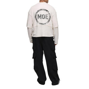 T-shirt homme streetwear double couche à manches longues en coton, épaules tombantes, personnalisable, fabrication OEM - Product Image 2