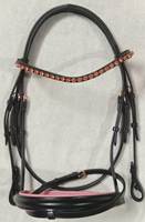 Harnais en cuir pour cheval avec rembourrage rose et strass or rose, qualité supérieure, fabricant et fournisseur d'équipements équestres.