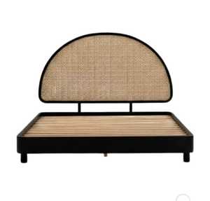 Cama Arthamas 5005 de Madera de Teca Sólida con Respaldo Medio, Minimalista, Tamaño Queen, Acabado Negro, Desmontable, para Hotel/Villa - Product Image 4