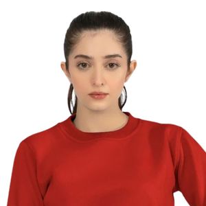 Sweat-shirt court rouge à col rond et manches longues pour femme, coupe ajustée, décontracté, avec détail taille élastique, style minimaliste, pour le quotidien et les activités sportives - Product Image 2