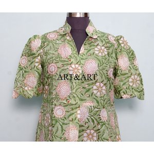 Fashionable Vintage Sweet Summer <b>Dress</b> 100% Cotton Floral Printed Short Sleeves V-Neck <b>Women</b> Casual Formal Occasion A-Line Midi - Product Image 2