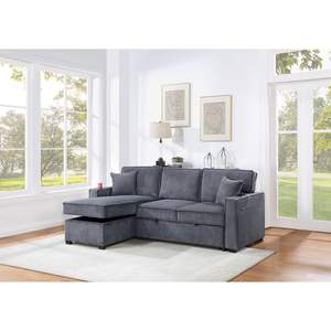 Grigio scuro convertibile sezionale divano letto reversibile in velluto a coste con letto di stoccaggio cuscini 2pc mobili da soggiorno - Product Image 4