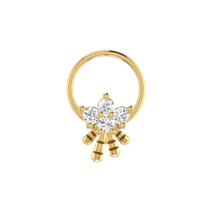 AJRETAIL 14K <b>Gold</b> Diamond Cluster <b>Gold</b> Dangling Beads 0.09ct Natural Diamond <b>Nose</b> Pin GIA Certified Ethnic Flower Design for - Product Image 1