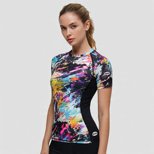 Athletic Wear <b>Printed</b> Rash Guard Women 100% Polyester Tight Shirts Ladies Workout Athletic Rash Guard Women's - Product Image 5