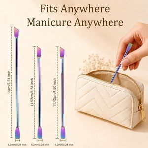 Juego de 3 Empujadores de Cutículas – Herramienta Profesional de Acero Inoxidable de Doble Punta con Cabezas Planas y Anguladas, para Eliminar Piel Muerta y Gel Polish - Product Image 5