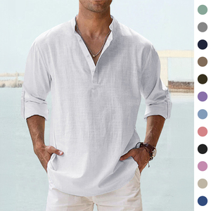 Camisas de Lino para Hombre al por Mayor, Primavera y Otoño, Manga Larga, Cuello Alto, Transpirables, Casuales, Nuevas, con Bolsillo - Product Image 6